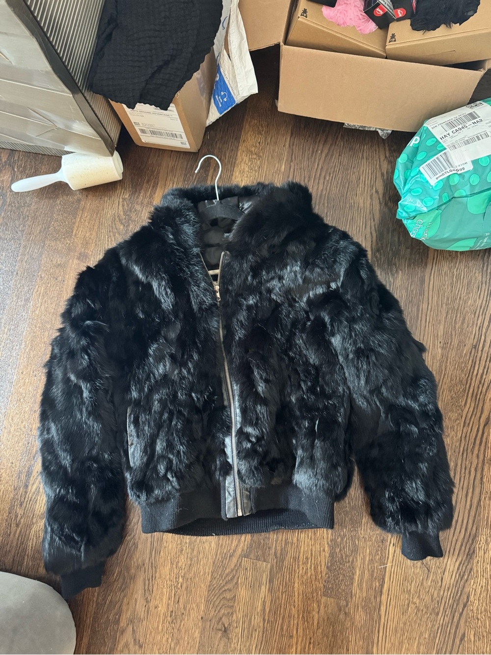 Black real Fur hoodie Jacket mink coat